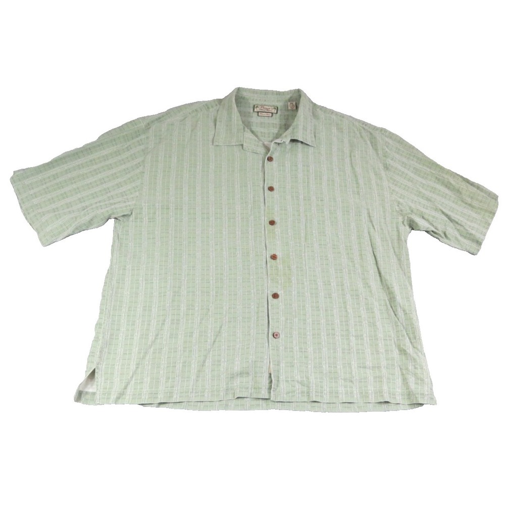 Pusser's Island Reserve Silk Cotton Camp Shirt Green Plaid XXL Tropical Mens S/S